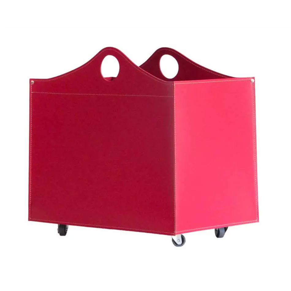 Portalegna in cuoio rigenerato con ruote WoodBag made in Italy Viadurini