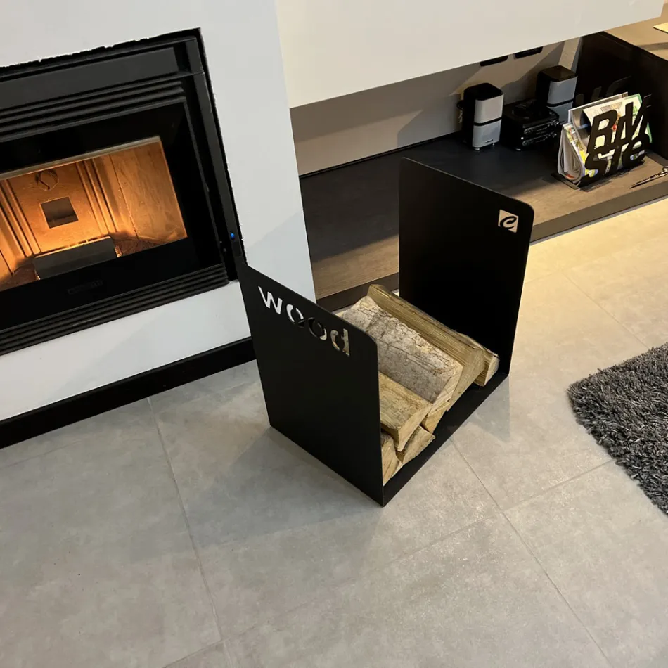 Portalegna Moderno in Acciaio Nero Design Minimale con Incisione - Altano Viadurini