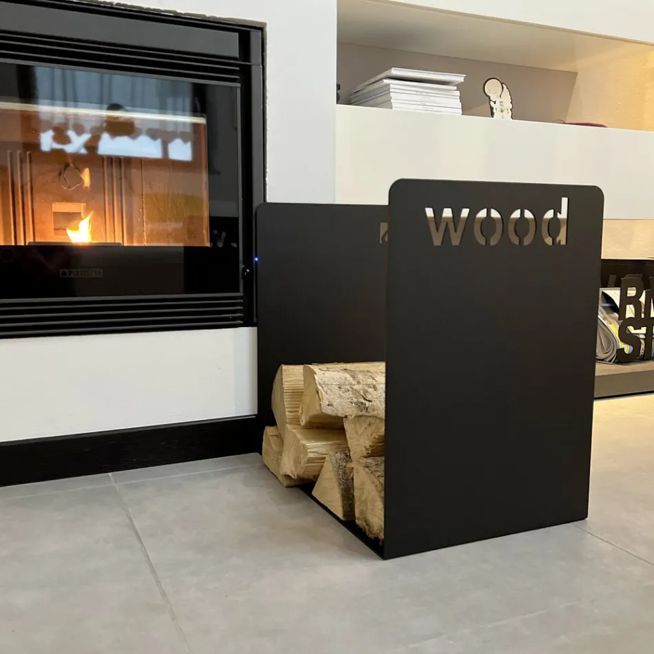 Portalegna Moderno in Acciaio Nero Design Minimale con Incisione - Altano Viadurini