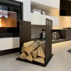 Portalegna Moderno per Camino in Acciaio Nero da Interno di Design - Scirocco Viadurini