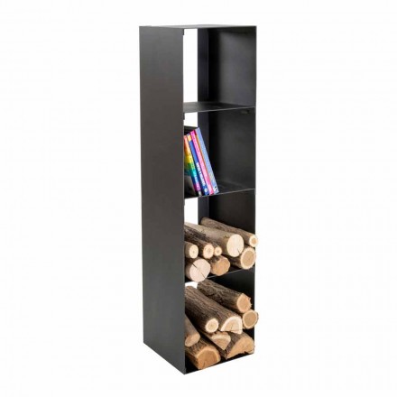 Portalegna Nero da Interno Moderno in Acciaio con Mensole Made in Italy - Cauro1 Viadurini