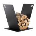 Portalegna per Camino Design Moderno in Acciaio Nero Made in Italy - Vespero