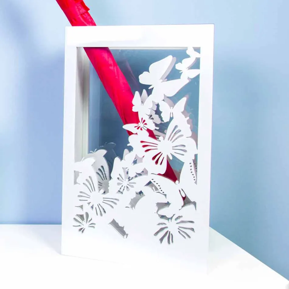 Portaombrelli Bianco in Legno dal Design Moderno Decorato con Farfalle - Papilio Viadurini