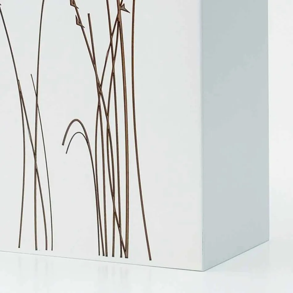 Portaombrelli Bianco in Legno Decorato Design Moderno Rettangolare - Filigrano Viadurini