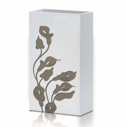 Portaombrelli in Legno Bianco Design Moderno con Decori Floreali - Caracalla Viadurini