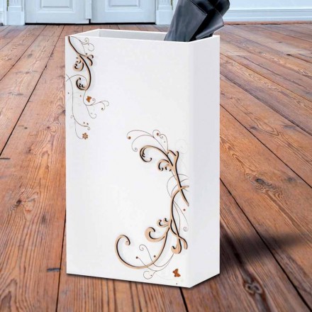 Portaombrelli Moderno Elegante in Legno Scuro o Bianco con Decori - Poesia Viadurini