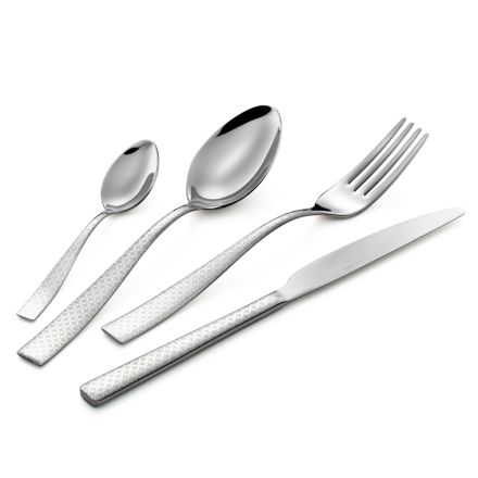 Posate in Acciaio Inox Lucido con Decoro Geometrico a Laser 24 Pz - Rupeo Viadurini