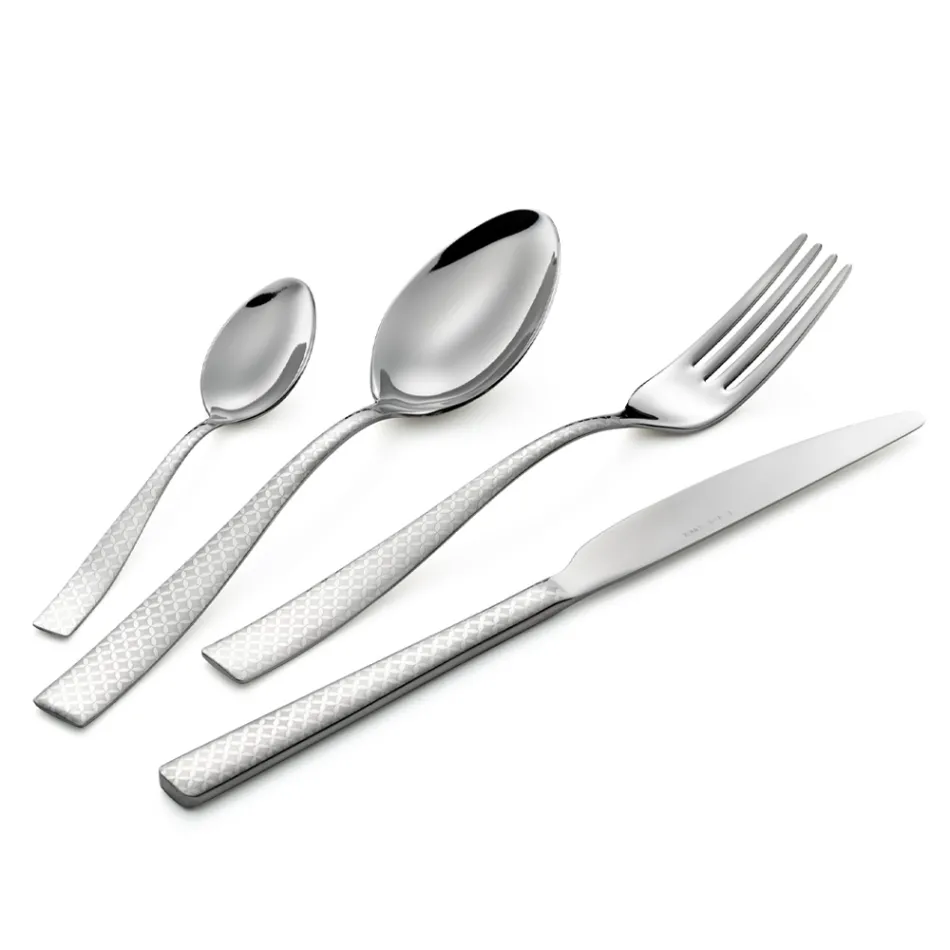 Posate in Acciaio Inox Lucido con Decoro Geometrico a Laser 24 Pz - Rupeo Viadurini