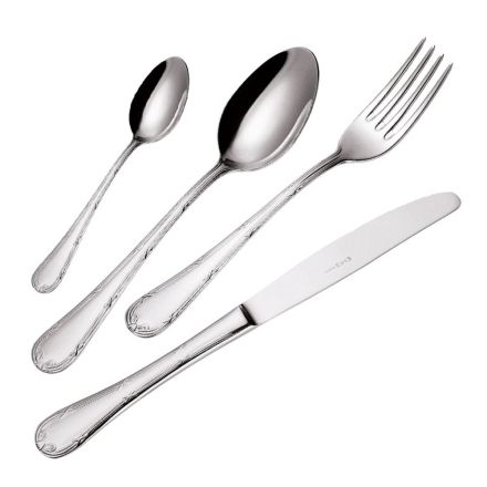 Posate in Acciaio Inox Lucido Manico Arrotondato Decorato 24 Pz - Mekano Viadurini