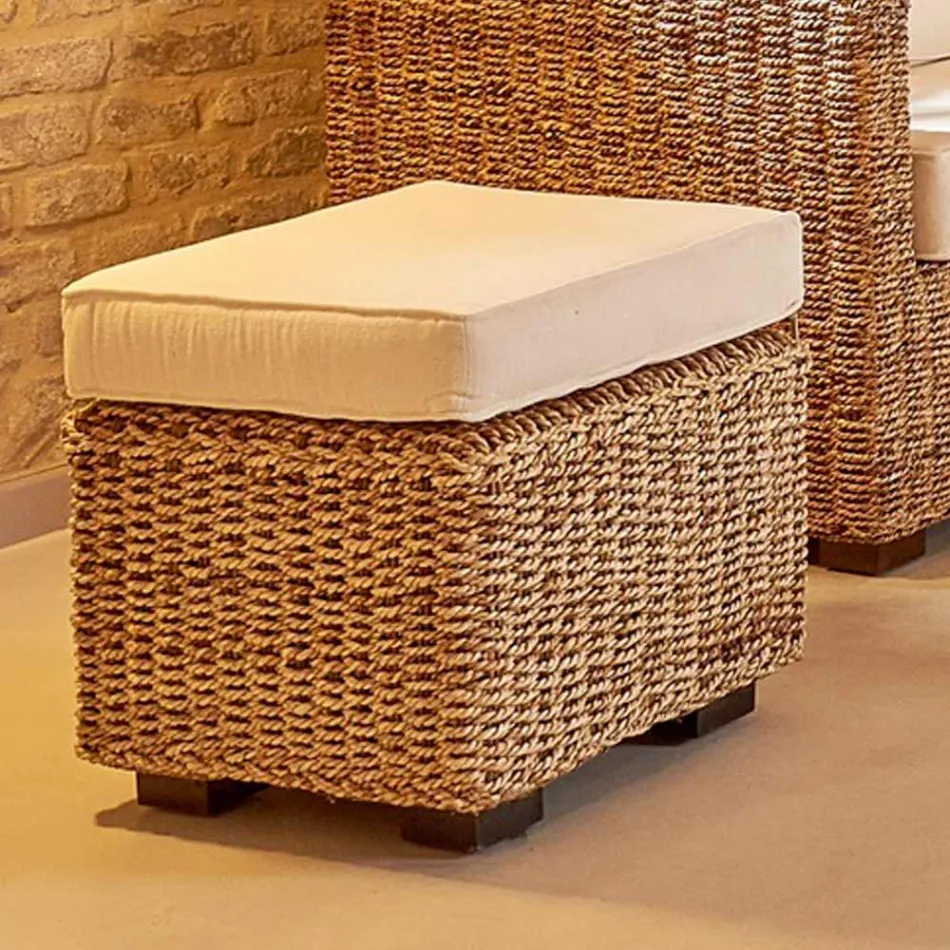Pouf da Giardino in Abaca Naturale con Cuscino – Raziel Viadurini