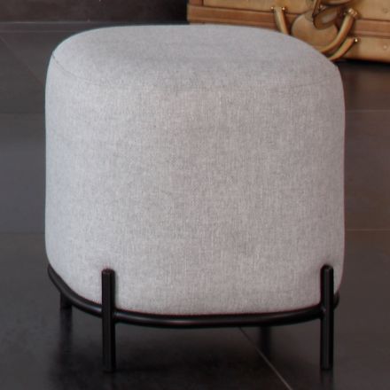 Pouf da Soggiorno in Tessuto Grigio e Struttura in Metallo - Nidaro Viadurini