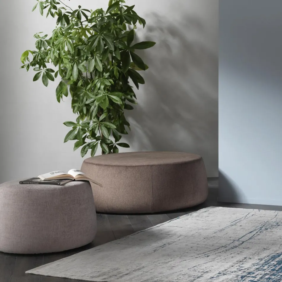 Pouf Ottomano Rotondo da Salotto in Ciniglia Colorata 3 Dimensioni - Evelyne Viadurini