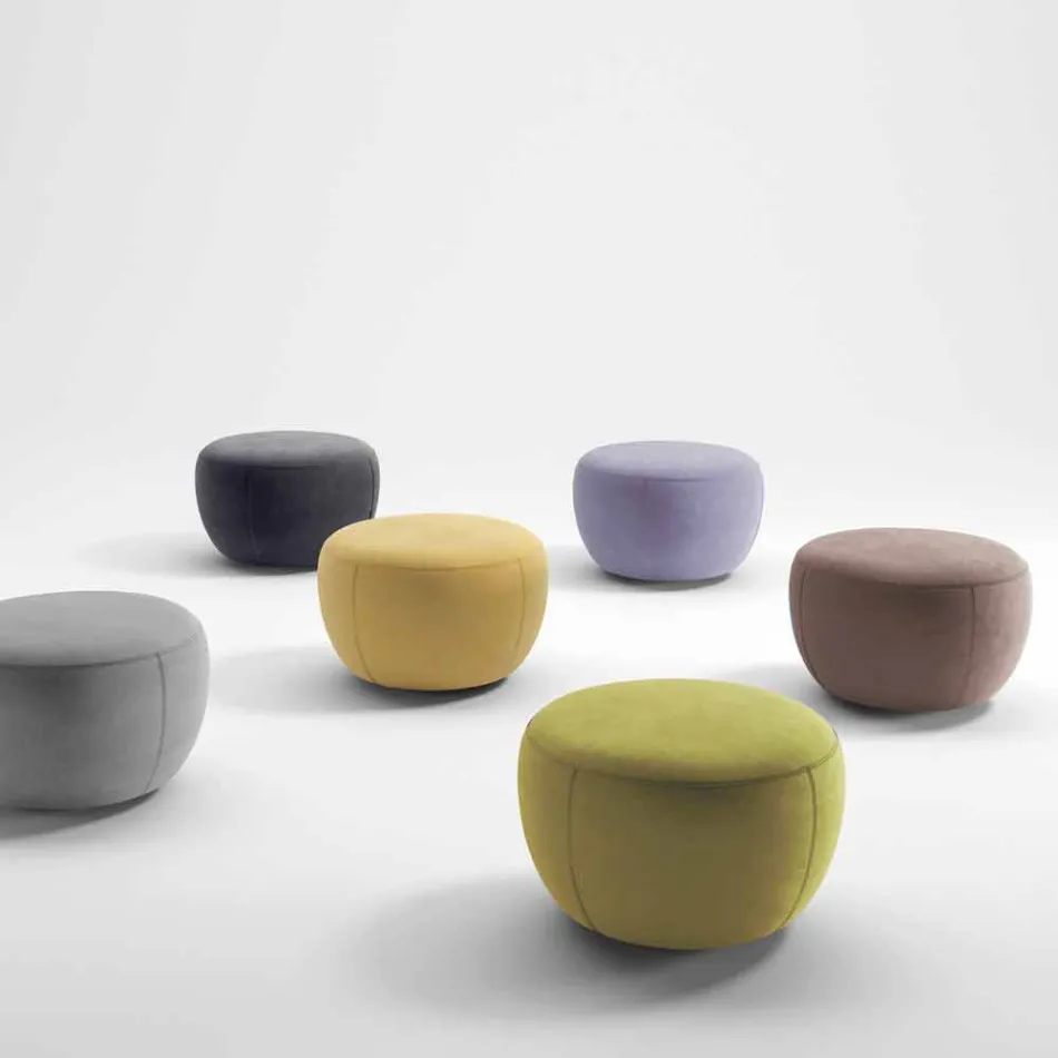 Pouf Poggiapiedi Rotondo Rivestito in Tessuto Realizzato in Italia - Gigno Viadurini