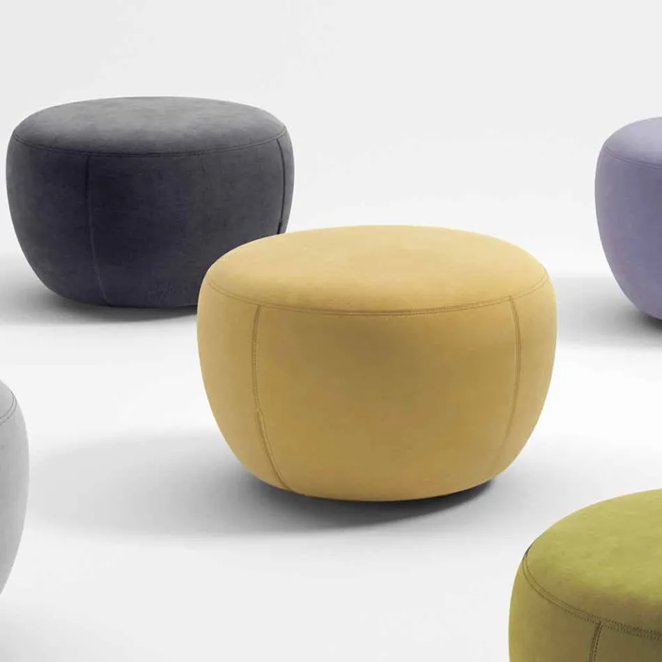 Pouf Poggiapiedi Rotondo Rivestito in Tessuto Realizzato in Italia - Gigno Viadurini