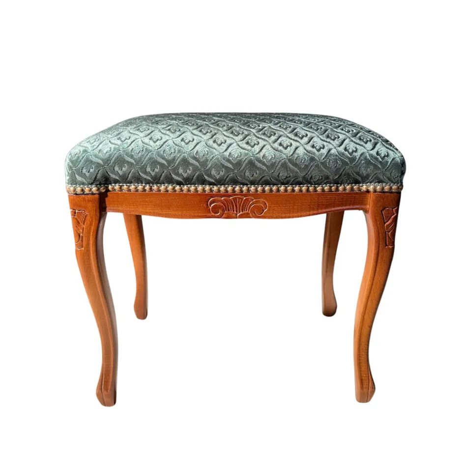 Pouf Stile Classico in Legno di Noce e Tessuto Made in Italy - Luxury Viadurini