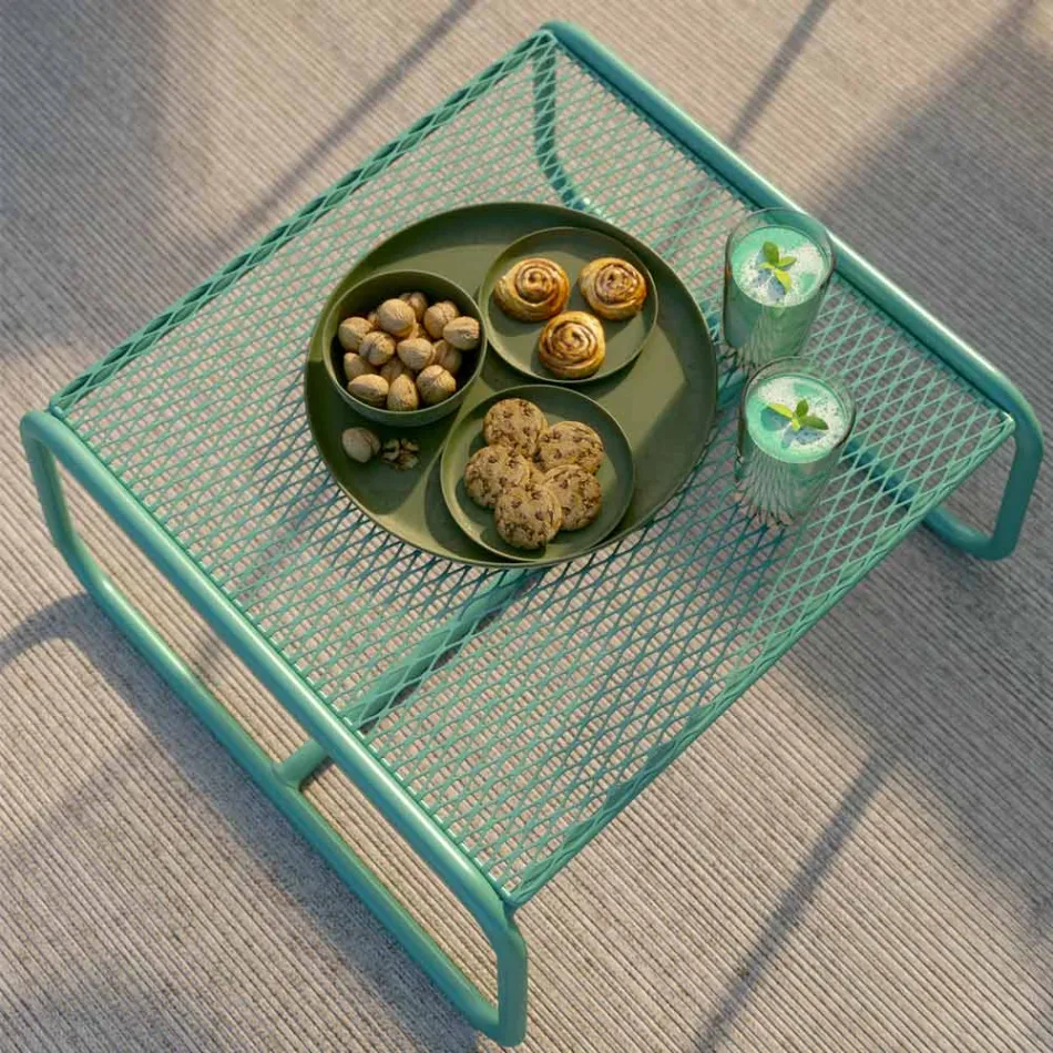 Pouf Tavolino per il Giardino Design in Metallo Colorato Made in Italy - Karol Viadurini