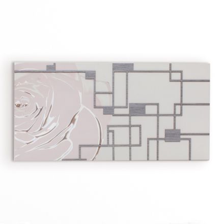 Quadro con Rosa e Forme Geometriche Realizzato in Laser Made in Italy - Rin Viadurini