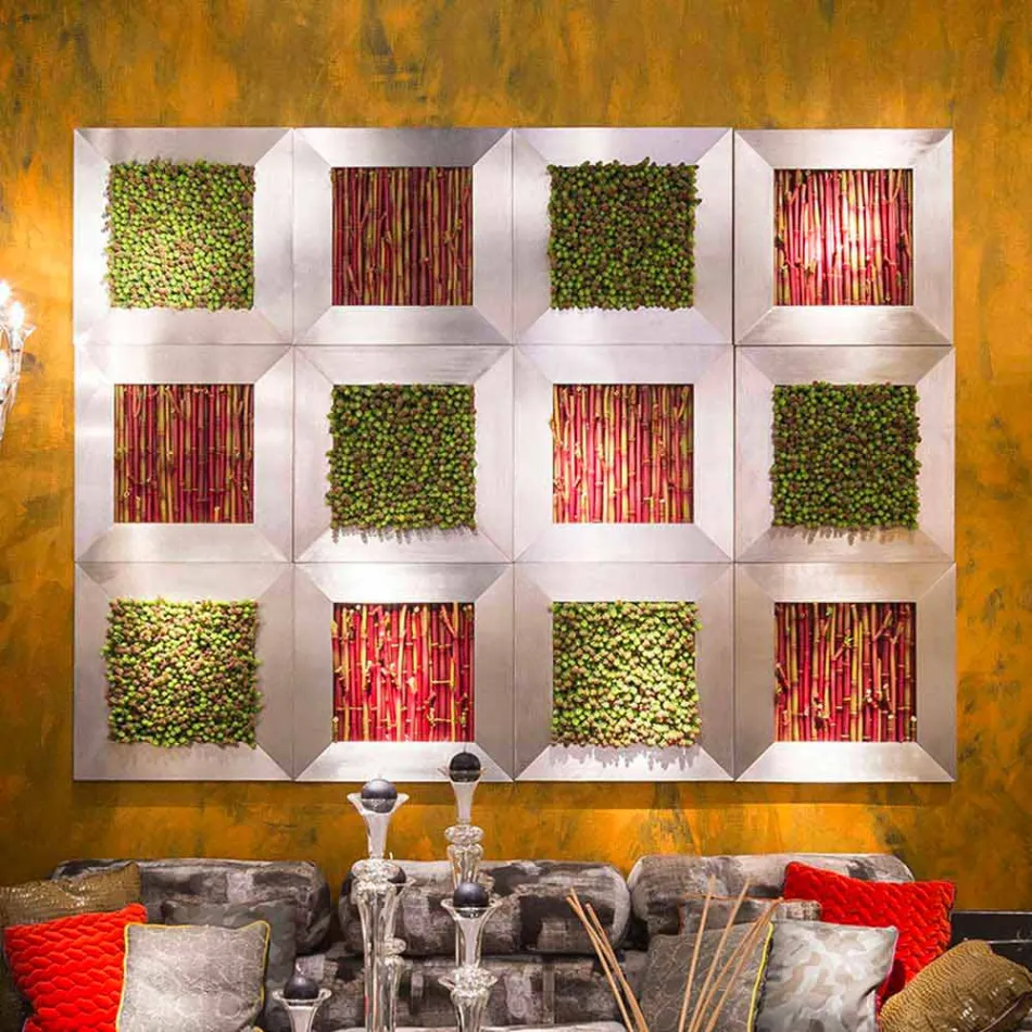 Quadro da Parete Moderno in Metallo e Fiori Artificiali Made in Italy - Gonio Viadurini