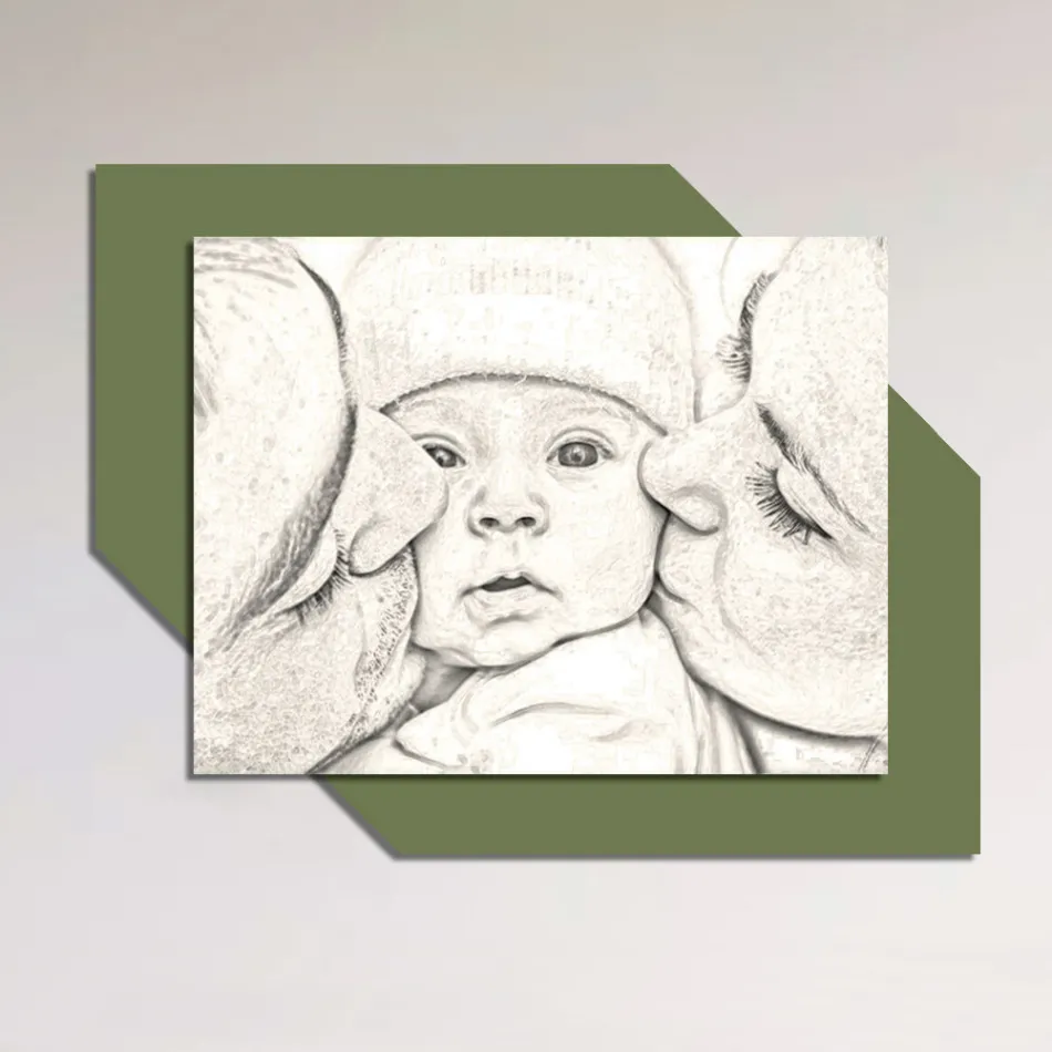 Quadro in Legno con Stampa di Bacio a un Bambino Made in Italy - Andorra Viadurini