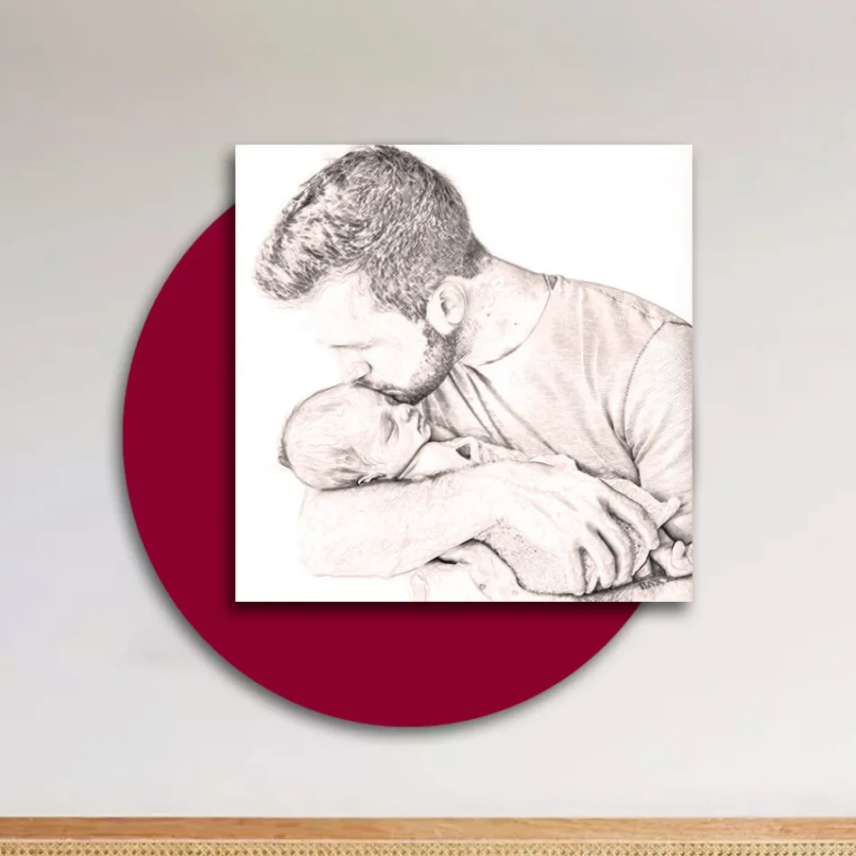 Quadro in Legno con Stampa di Padre che Bacia il Figlio Made in Italy - Belgio Viadurini