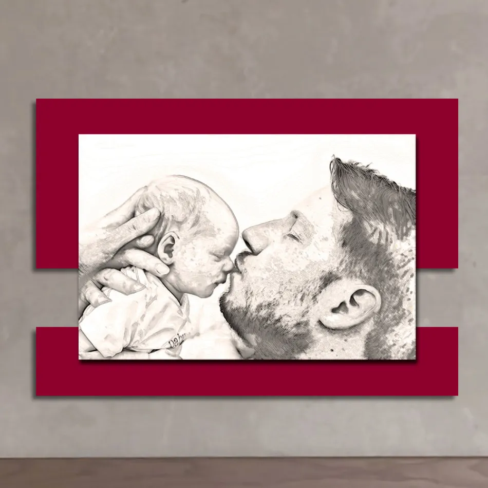 Quadro in Legno con Stampa di Uomo con Bambino Made in Italy - Kosovo Viadurini