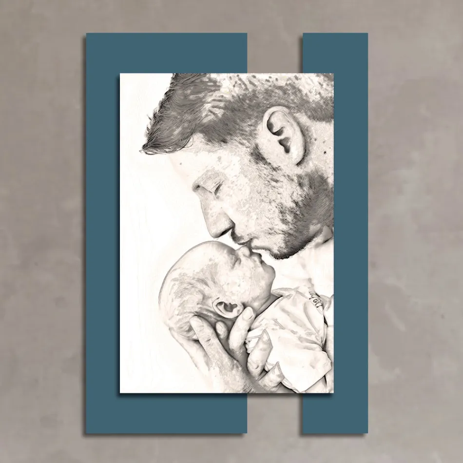 Quadro in Legno con Stampa di Uomo con Bambino Made in Italy - Kosovo Viadurini