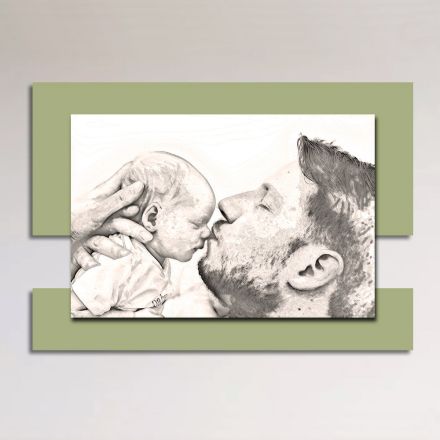 Quadro in Legno con Stampa di Uomo con Bambino Made in Italy - Kosovo Viadurini