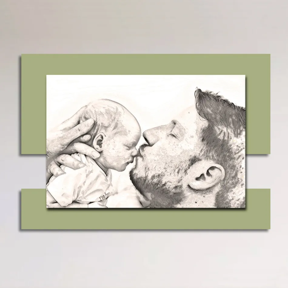 Quadro in Legno con Stampa di Uomo con Bambino Made in Italy - Kosovo Viadurini