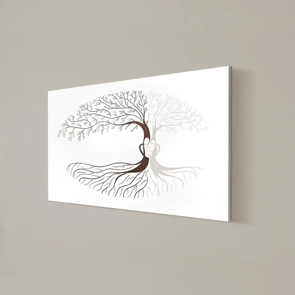 Quadro Inciso a Laser con Albero e Cuore di Famiglia Made in Italy - Aletha Viadurini