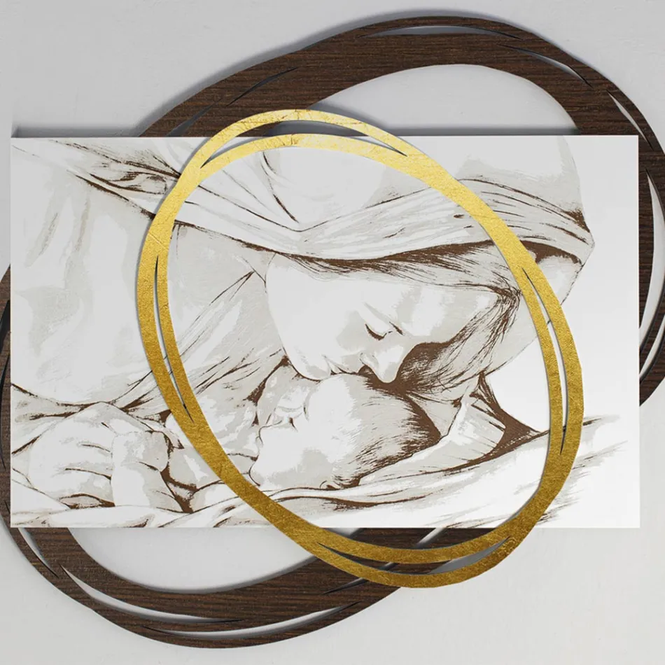 Quadro Inciso a Laser con Bacio di Maria a Gesù Made in Italy - Sylvie Viadurini