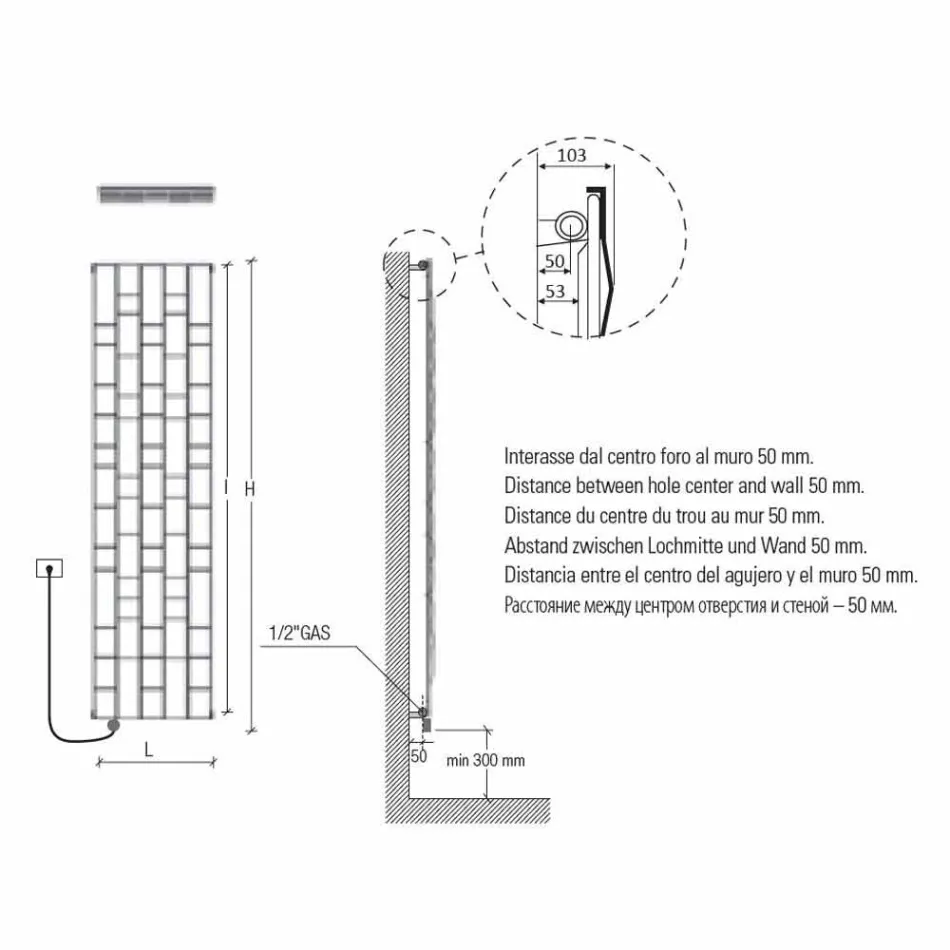 Radiatore Elettrico a Parete in Acciaio di Design Moderno fino 1400 Watt - Stone Viadurini