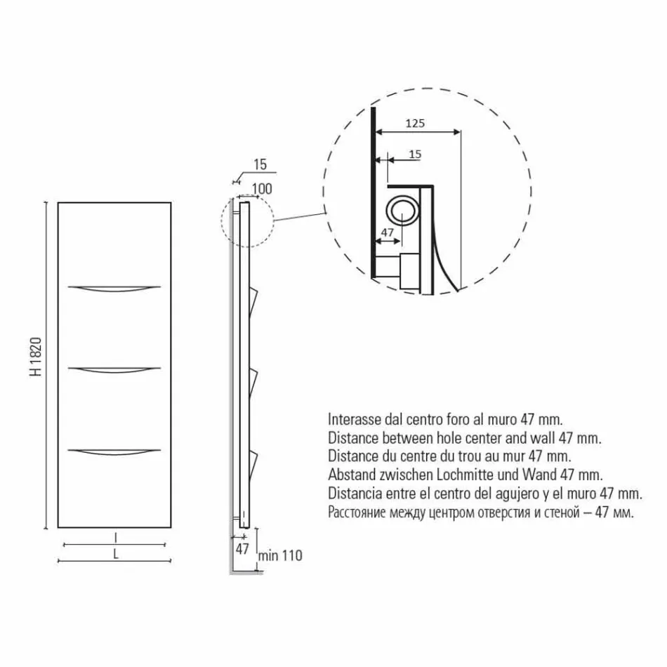 Radiatore Idraulico Verticale Design in Acciaio Moderno fino a 850 W - Cut Viadurini