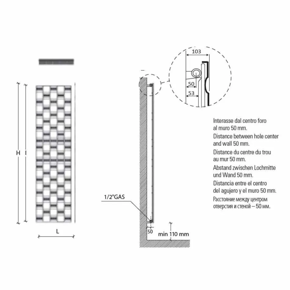 Radiatore Verticale Idraulico a Parete di Design Moderno fino 898 Watt - Air Viadurini