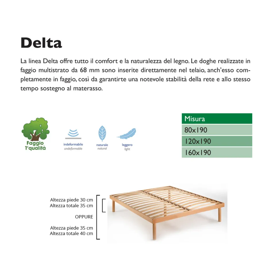 Rete Matrimoniale in Legno di Faggio 160x190 cm Bio Delta - Delta Viadurini