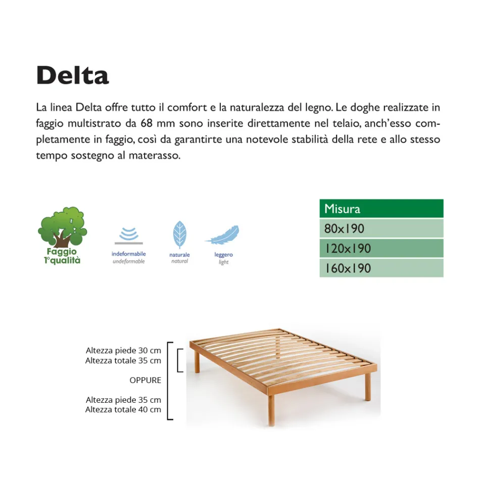 Rete Piazza e Mezzo Interamente in Legno di Faggio Bio Delta 120x190 cm - Delta Viadurini