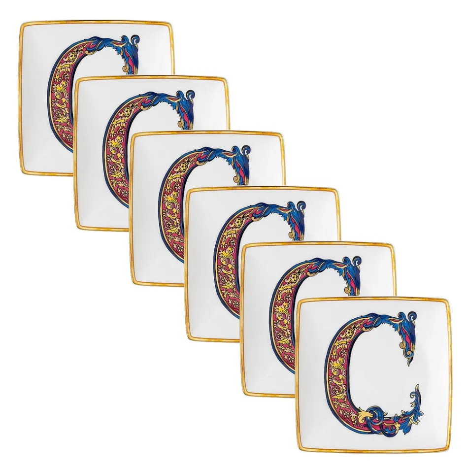 Rosenthal Versace Alphabet 6 Coppette Quadre Piane in Porcellana - Alphabet Viadurini