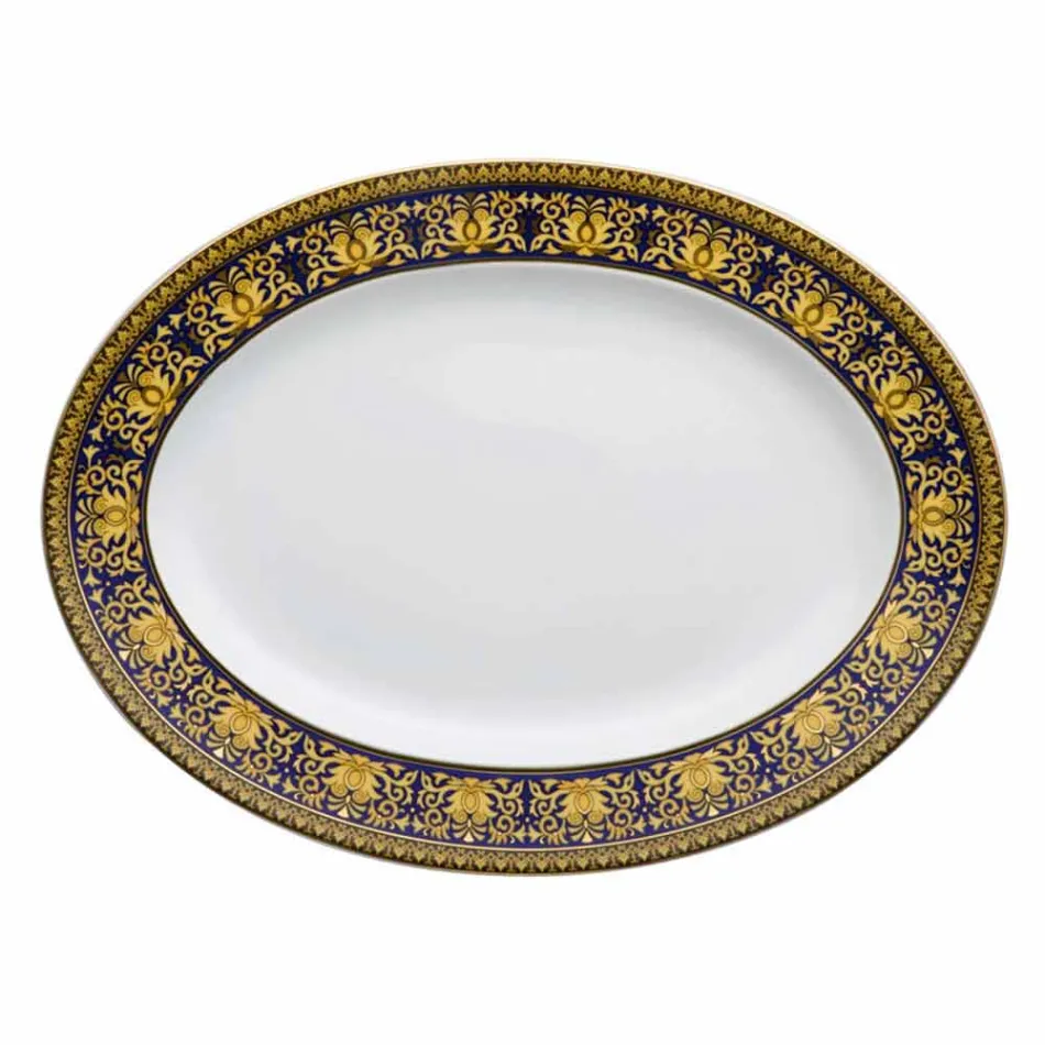 Rosenthal Versace Medusa Blue Piatto ovale 40cm di design porcellana Viadurini