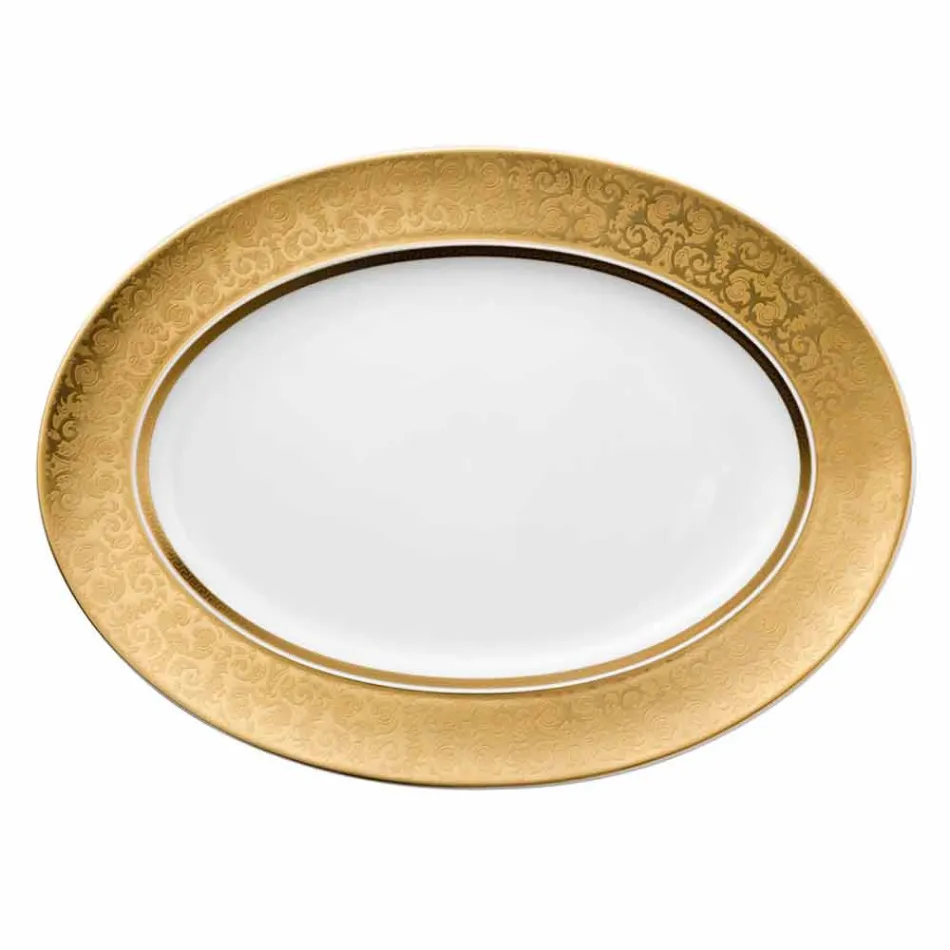 Rosenthal Versace Medusa Gala Gold Piatto ovale design 40cm porcellana Viadurini
