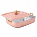 Rostiera e Coperchio Rettangolare in Rame Stagnato a Mano 32x24 cm - Mariateresa