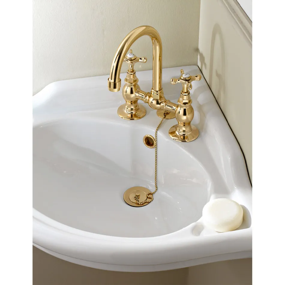 Rubinetteria a Ponte per Lavabo in Ottone Artigianale Classico - Fioretta Viadurini