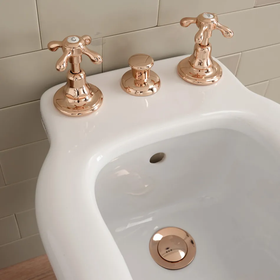 Rubinetteria Bidet 3 Fori, Erogazione Interna, in Ottone Vintage – Klarisa Viadurini