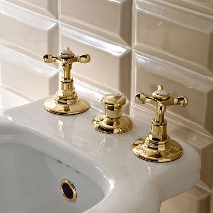 Rubinetteria Bidet a 3 Fori Erogazione Interna in Ottone Fatto a Mano - Fioretta Viadurini