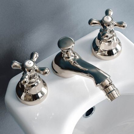 Rubinetteria Bidet Classica 3 Fori con Scarico in Ottone Made in Italy- Ercolina Viadurini
