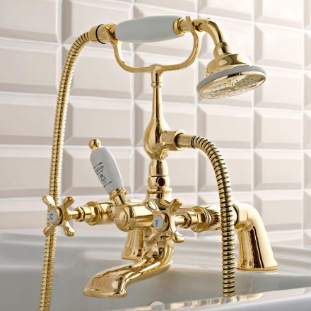 Rubinetteria Bordovasca in Ottone con Doccetta Stile Classico Lusso - Fioretta Viadurini