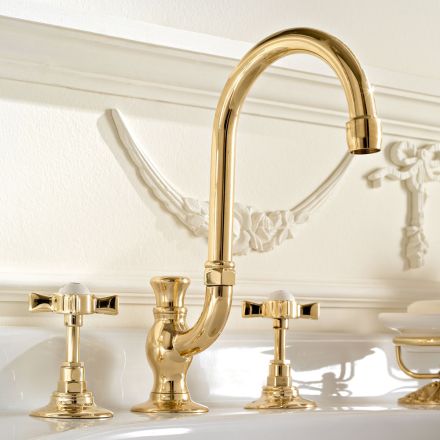 Rubinetteria Lavabo a Bocca Alta Vintage in Ottone Made in Italy – Katerina Viadurini