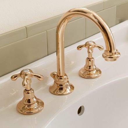 Rubinetteria Lavabo Alto Vintage in Ottone 3 Fori Made in Italy – Klarisa Viadurini
