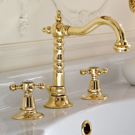 Rubinetteria Lavabo di Design Vintage a 3 Fori in Ottone Made in Italy – Ursula Viadurini