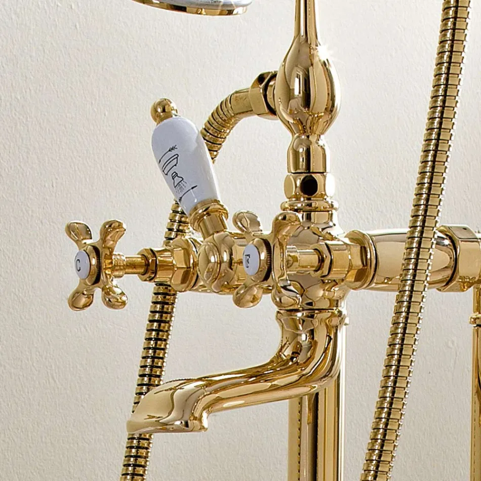 Rubinetteria Vasca Bagno Classica a Pavimento in Ottone con Doccetta - Fioretta Viadurini
