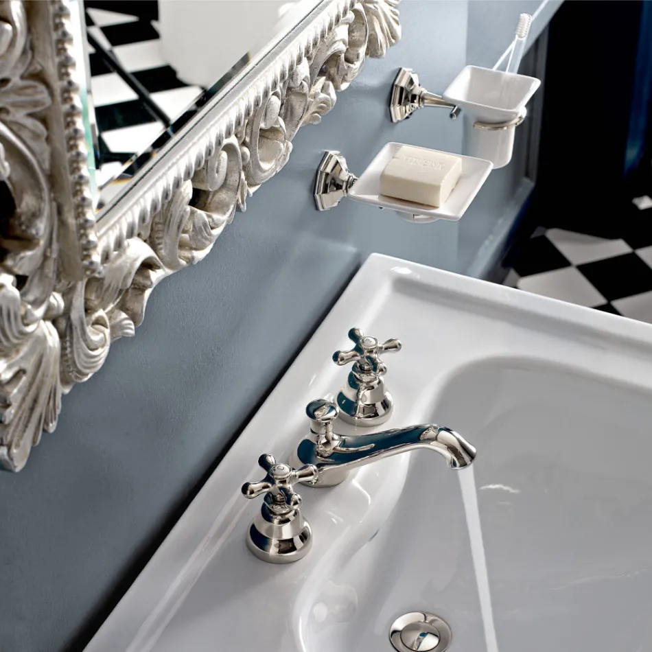 Rubinetto 3 Fori da Lavabo Bagno in Ottone con Scarico Stile Classico - Ercolina Viadurini