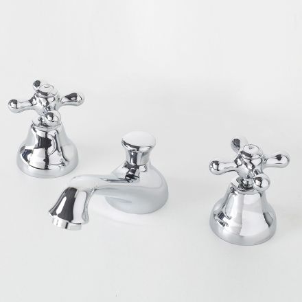 Rubinetto 3 Fori da Lavabo Bagno in Ottone con Scarico Stile Classico - Ercolina Viadurini